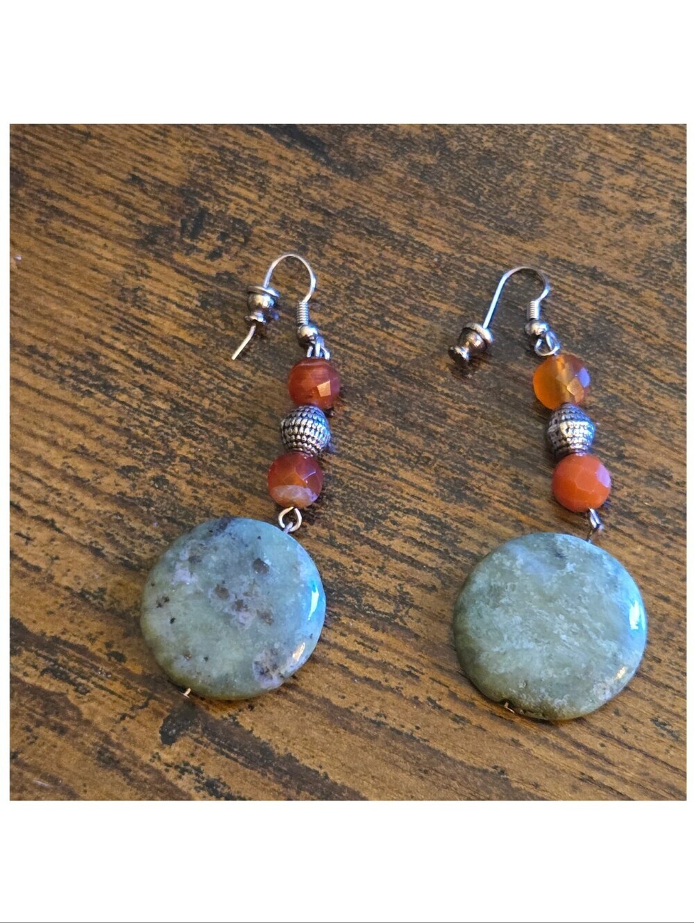 Handmade Natural Green Agate Beaded Earrings